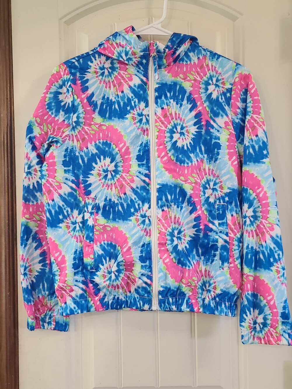 Pink Platinum Tie-Dye Hooded Windbreaker Jacket in Pink & Blue Girl's Size 14/16